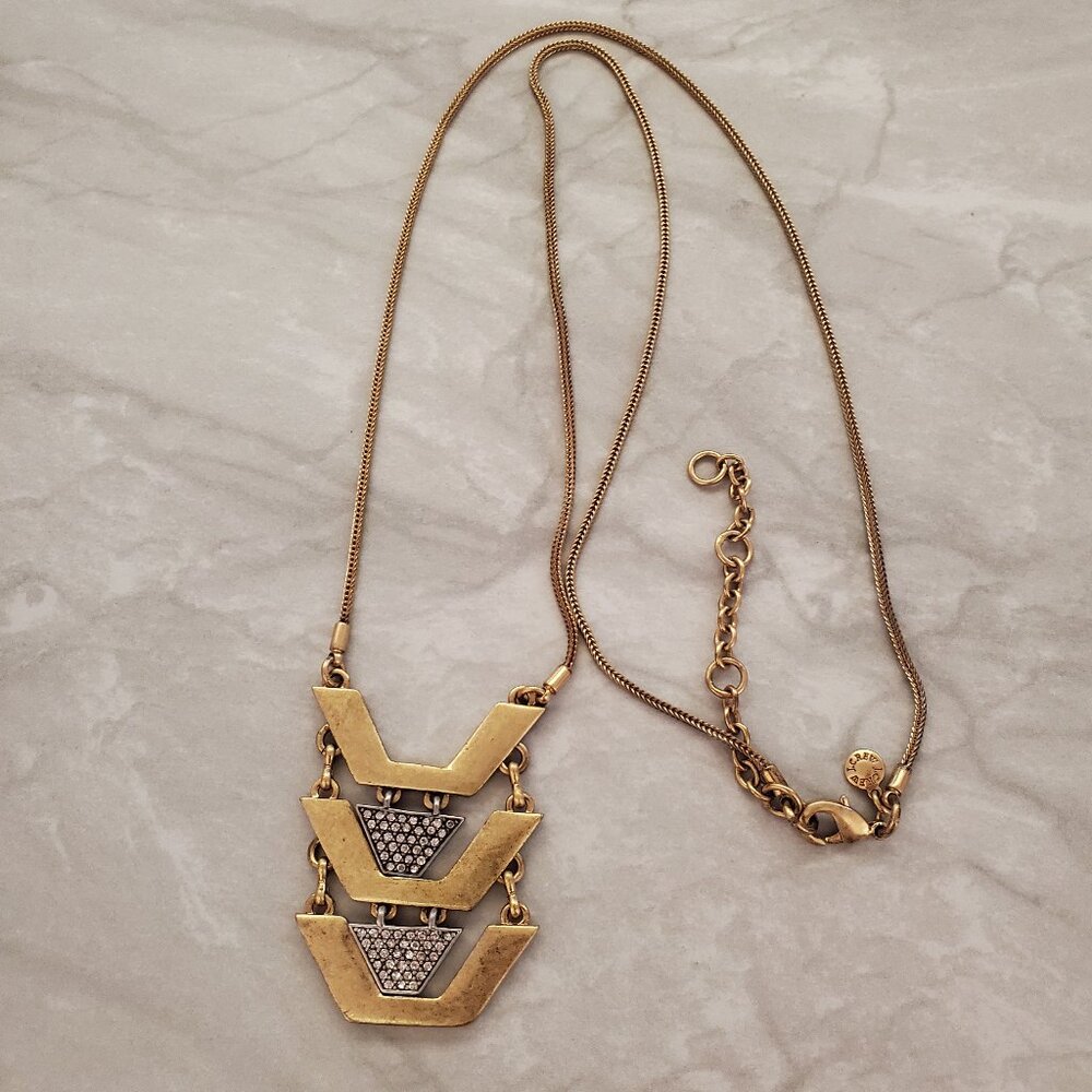 ✨ J.Crew Pave Rhinestone Art Deco Pendant Snake Chain Necklace ✨